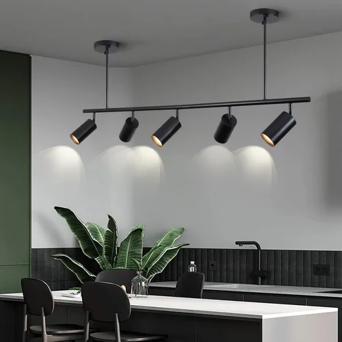 Vista 6 de Kit de iluminación LED de 5 luces, luz de pista negra, cabezal de luz flexible giratorio, iluminación moderna para cocina, sala de estar, comedor