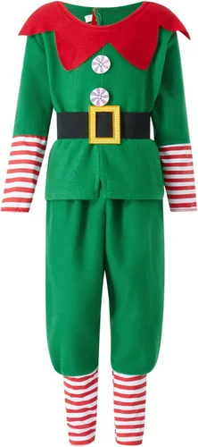 Vista 5 de Springcmy Disfraz de elfo de Navidad para mujeres y hombres, disfraz de Santa Claus, pantalones + calentador de piernas, sombrero + cinturón