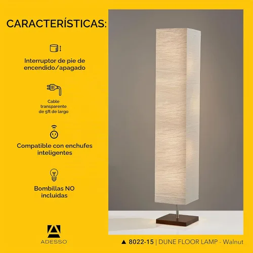 Vista 5 de Adesso Lámpara de pie de tres luces, base de madera natural y brillo ajustable, iluminación perfecta para dormitorio, sala de estar y decoración