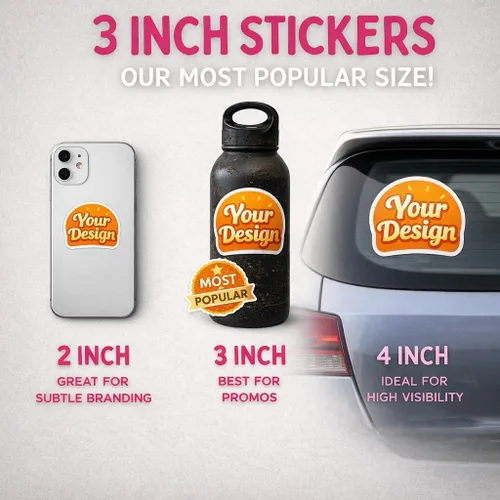 Vista 6 de Calcomanías personalizadas a granel Sube tu logotipo 20-1000 Tamaños de 2 a 12 pulgadas Adhesivo impermeable personalizado Calcomanías