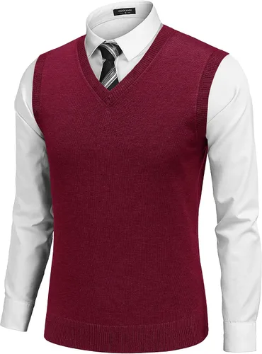 Vista 9 de COOFANDY Suéter sin mangas para hombre, chaleco con cuello en V, jersey de algodón sólido Azul claro