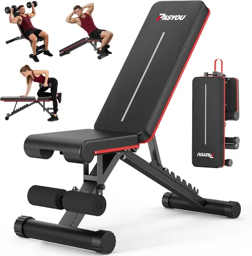 Vista 9 de PASYOU Adjustable Weight Bench, 660LB Capacity Foldable Workout Bench, Incline Flat Bench Press for Home Gym, Dual-Frame Strength Training Bench, No