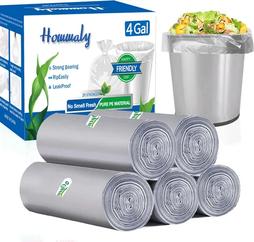 Vista 8 de Revestimientos para cubos de basura de 1.2 galones, 300 unidades, bolsas de basura grises pequeñas, bolsa de basura extra fuerte de 1.2 galones, se