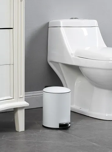 Vista 3 de SunnyPoint Mini bote de basura de 3 L con tapa, pequeño cubo de basura con pasador, cubo interior extraíble y de cierre lento - Compacto para baño