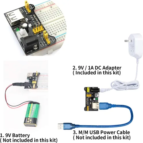 Vista 4 de Kit de módulo de alimentación de Breadboard 7 en 1 compatible con Arduino/Raspberry Pi 2 módulos de fuente de alimentación de 3.3 V/5 V