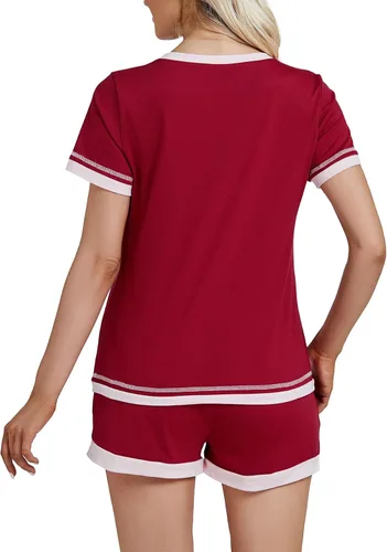 Vista 2 de KIFOVEN Conjunto de pijama de manga corta con cuello en V y pantalones cortos para mujer