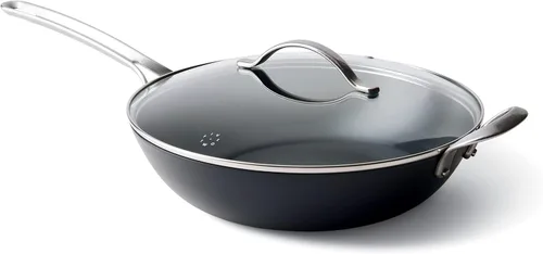 Vista 4 de GreenPan X Food 52 Five-Two Essentials, sartén antiadherente de cerámica saludable de tres capas de acero inoxidable de 10 pulgadas con protector