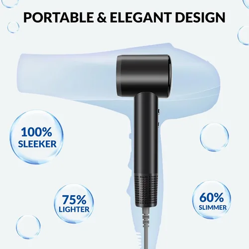 Vista 8 de Chignon Secador de pelo con difusor, secador de pelo iónico de viaje con motor de alta velocidad de 160,000 RPM para secado rápido, secador de pelo
