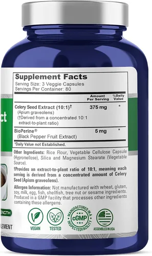 Vista 2 de Semilla de apio, vegano, 375 mg, 240 cápsulas vegetales - 80 porciones