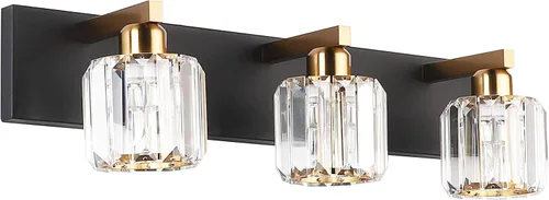 Vista 22 de Aipsun Accesorios de iluminación de tocador de baño, luces de tocador de cristal para baño, 2 luces, accesorios de iluminación de pared de acero