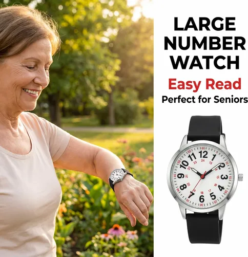 Vista 7 de Easy Read Women’s Watch with Second Hand, 35mm Dial with Large Arabic Numbers, Water Resistant Silicone Strap Wrist Watch with Luminous Hands