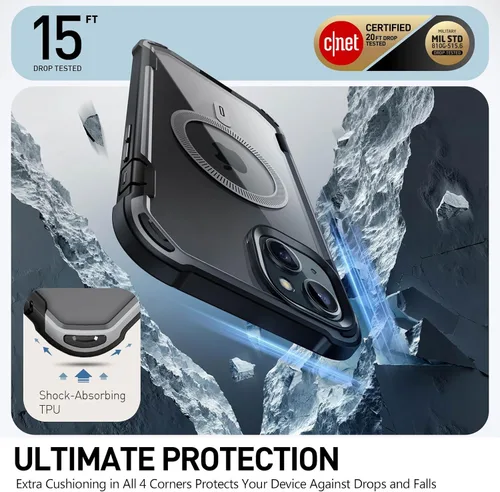 Vista 4 de i-Blason AresMag - Funda protectora transparente para iPhone 15/14/13 de 6.1 pulgadas, compatible con MagSafe, a prueba de golpes, con protector