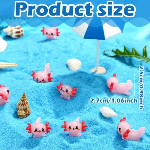 Vista 2 de 24 piezas de mini ajolote rosa figura de resina en miniatura de ajolote diminutos figuras de animales adornos, mini figuras de animales para ocultar