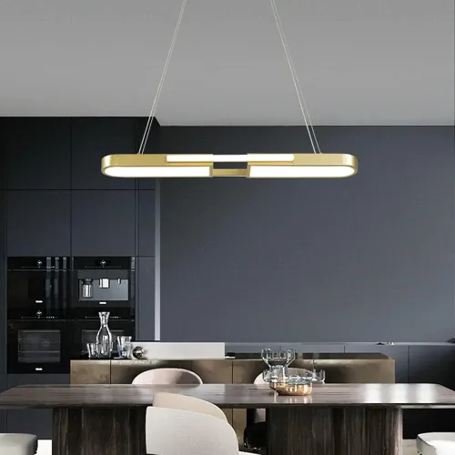 Vista 2 de Genérico Araña moderna, Lámpara LED de atenuación de la mesa de comedor de hierro forjado ovalada luces colgantes rectángulo restaurante colgante