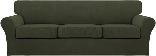 Vista 32 de Turquoize 2 fundas para sillas de sala de estar, funda de sofá con fundas de cojín individuales, funda de muebles para sillas (silla, beige biscotti)