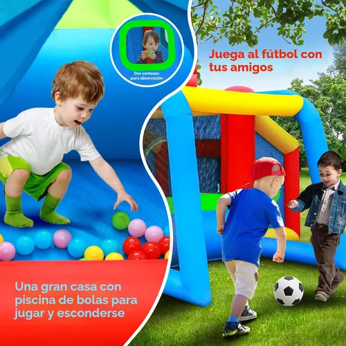 Vista 4 de WELLFUNTIME Casa Inflable para Saltar, Castillo Hinchable con Tobogán y Soplador, Brincolín para Niños con Alberca de Pelotas