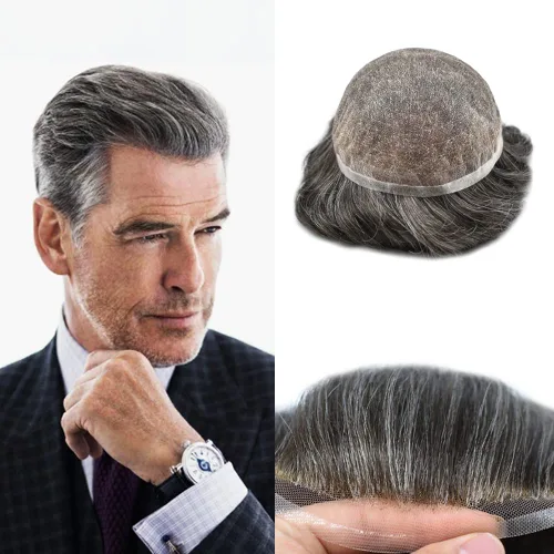 Vista 92 de PUNRU HAIR Completo Swiss Lace Toupee para hombres Sistema de cabello humano real Sistema de reemplazo de cabello humano para hombre Toupee