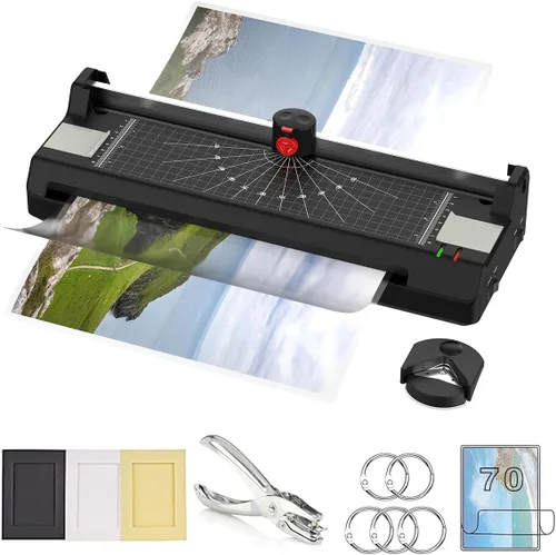 Vista 12 de Máquina laminadora para A3/A4/A6, máquina de laminación térmica para uso en casa, oficina y escuela con 50 bolsas, recortadora de papel
