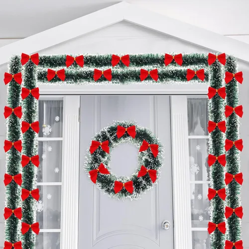 Vista 6 de 24 guirnaldas de oropel de Navidad de 157.4 pies, guirnalda de oropel metálica de Navidad, decoración brillante para colgar en el árbol de Navidad
