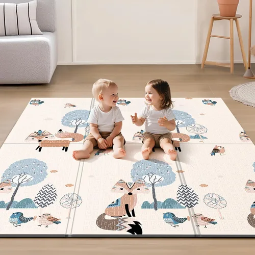 Vista 11 de UANLAUO Alfombra de juego plegable para bebés - 71 x 59 pulgadas, reversible para bebés a niños, antideslizante para interior y exterior