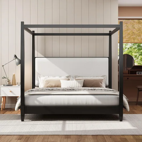 Vista 25 de Wood Canopy Platform Bed Full with Headboard, Trundle and 3 Drawers Negro-8.1