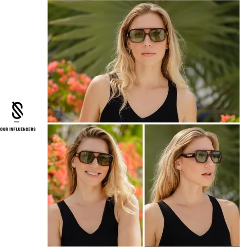 Vista 2 de SOJOS Lentes de sol de aviador de moda para mujer y hombre, polarizados, hexagonales, cuadrados, de doble puente, inspirados en diseñadores, SJ2288