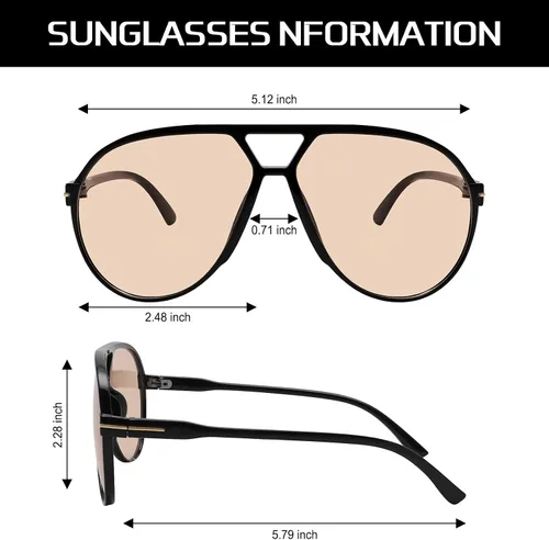 Vista 6 de Lentes de sol estilo aviador retro para mujeres y hombres, de gran tamaño, clásicos de los años 70, vintage, a la moda, sin enredos, cuadrados