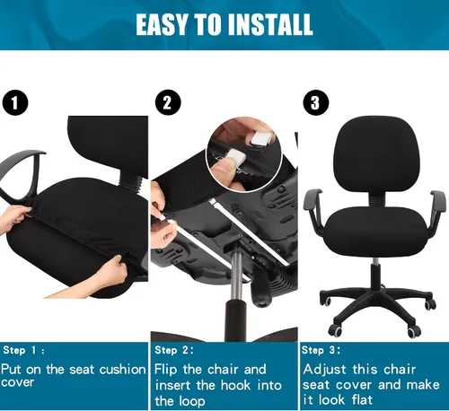 Vista 7 de Smiry Fundas de asiento de silla de computadora de oficina, de jacquard elástico, extraíbles, lavables, antipolvo, protectores de cojín para silla