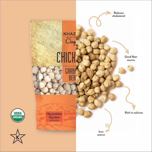 Vista 3 de Khazana Garbanzos orgánicos de 7 libras, granos de garbanzo, sin OMG, sin gluten y kosher, auténticas lentejas de la India