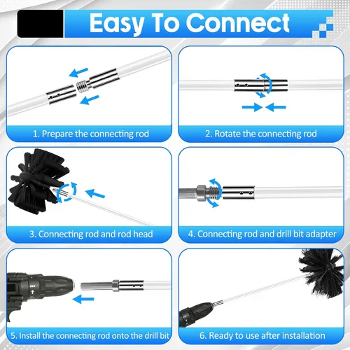 Vista 6 de Kit de 2 cepillos para chimenea con varillas flexibles, 20 pies