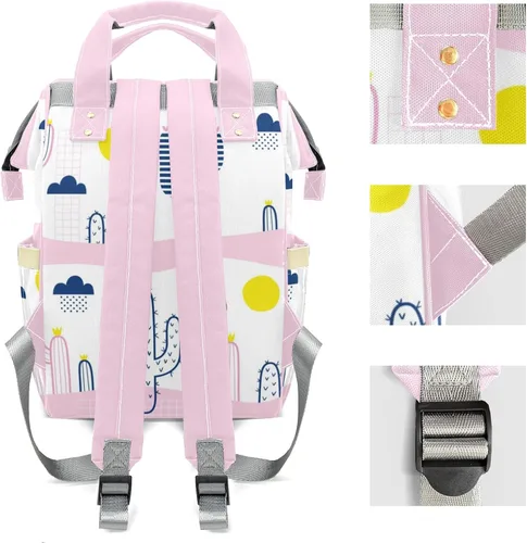Vista 3 de Sunshine Pink Cactus - Mochila para pañales con nombre de gran capacidad, bolsa multifunción para mamá, papá, unisex, niño y niña, Diseño 1