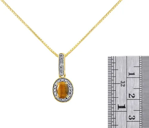 Vista 3 de Collar con colgante de diamante y ojo de tigre en oro amarillo de 14 quilates con cadena de oro de 177in diseño de halo de piedra natalicia