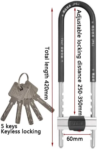 Vista 4 de Cerradura de bicicleta en U, bloqueo de grillete ajustable - Cerradura de grillete en forma de U - Cerradura de bicicleta, se adapta a la mayoría