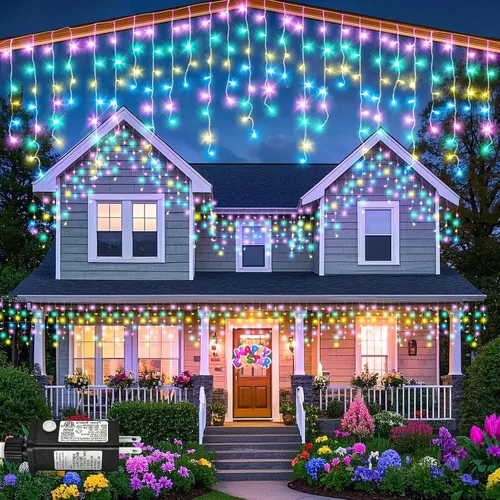 Vista 19 de Luces de carámbano de 33 pies para exteriores, luces de Navidad rojas y verdes para exteriores e interiores, 400 luces LED con 75 caídas, con Rojo