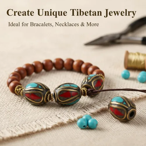 Vista 2 de SUPVOX Nepal - Cuentas de Buda hechas a mano, 10 cuentas espaciadoras para hacer joyas, cuentas de metal para pulseras, collares y proyectos