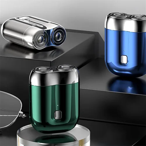 Vista 3 de Mini afeitadora eléctrica de doble cabeza, nueva afeitadora de bolsillo 2025, mini afeitadora USB para hombres, rasuradora de doble cabeza lavable