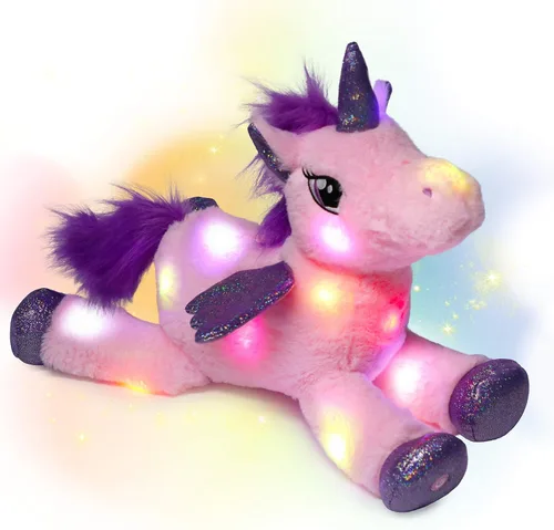 Vista 13 de Hopearl Unicornio de peluche con luces LED, flexible, con luces de noche que brillan en la oscuridad, para festival, cumpleaños, niños pequeños