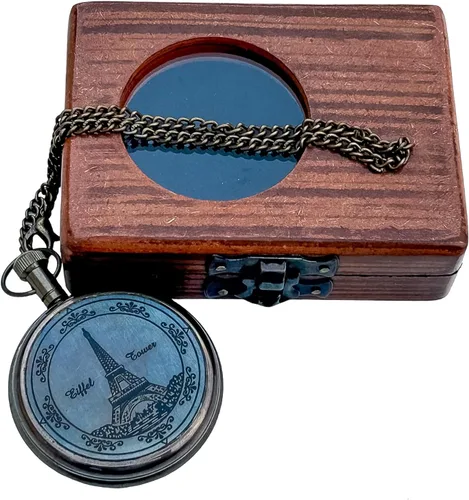 Vista 8 de Generic Hassanhandicrafts Reloj de bolsillo de latón antiguo antiguo con esfera de barco Titanic con caja de madera