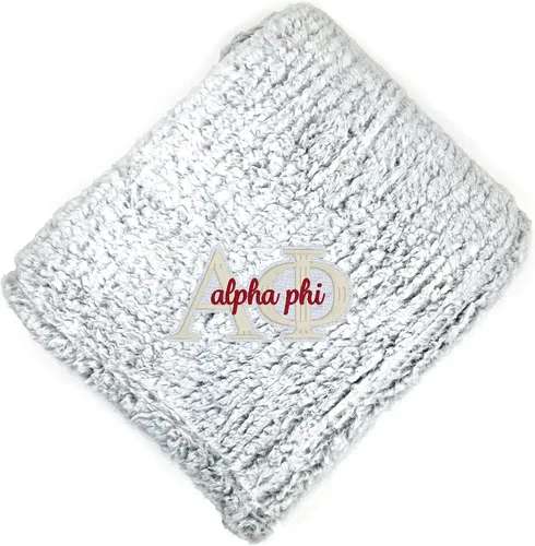 Vista 16 de Go Greek Chic Alpha Chi Omega - Manta de sherpa bordada (azul marino)
