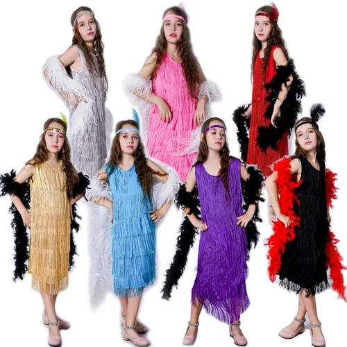 Vista 2 de sawakaka Vestido de baile latino con borlas de lentejuelas para niñas, vestido de patinaje artístico, ropa de baile con guantes y pantalones cortos