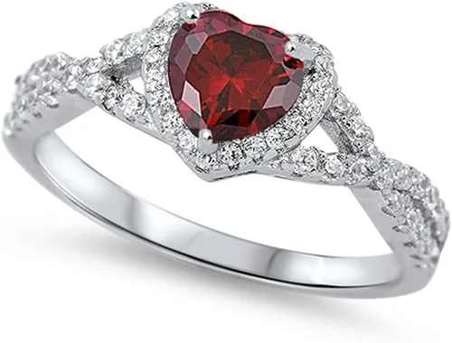 Vista 39 de Elige tu color. Anillo de compromiso de plata fina con diseño de corazón y halo Claro
