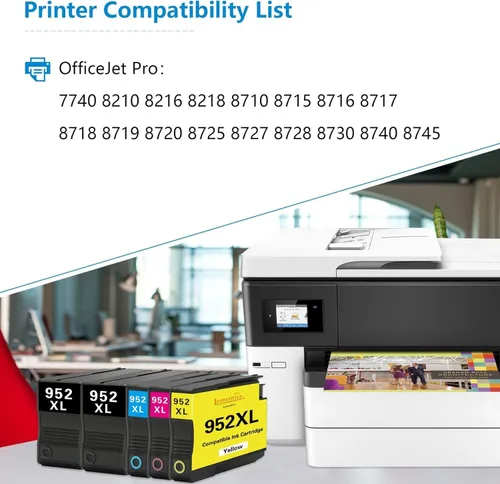 Vista 2 de Cartuchos de tinta de alto rendimiento 952XL (paquete de 5, 2 negro/1 cian/1 magenta/1 amarillo) compatibles con HP 952 952XL repuesto de tinta
