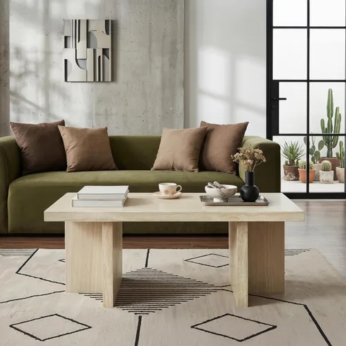 Vista 3 de Roundhill Furniture Mchome - Mesa de centro contemporánea, mármol sintético beige