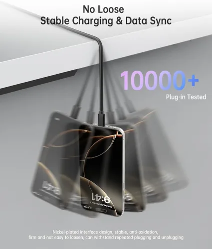 Vista 3 de Cable USB A a USB C 3.1/3.2 Gen 2 de transferencia de datos de 10 Gbps (6 pulgadas/0.5 pies), cable corto USB C SSD con carga rápida de 60 W QC 3.0