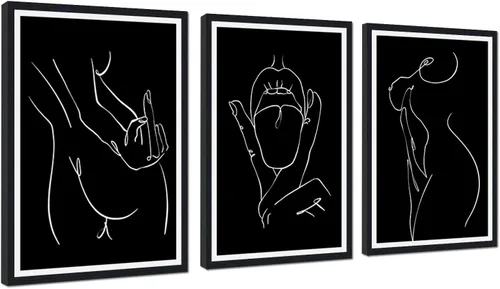 Vista 108 de Novatique 3 piezas de arte de pared sexy en blanco y negro para parejas desnudas, decoración de pared abstracta de amor para mujeres y hombres, arte