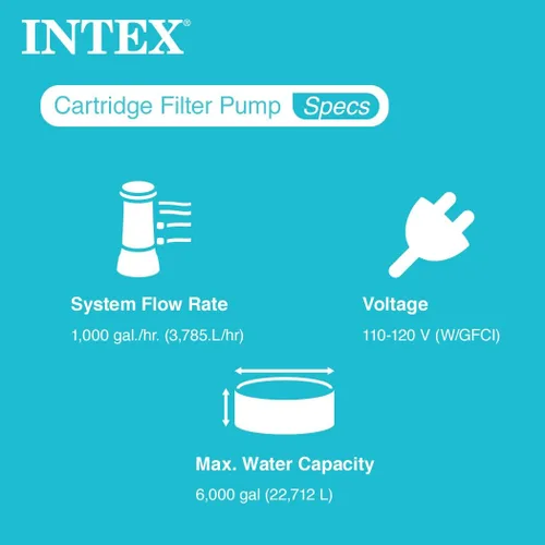 Vista 4 de Bomba con cartucho filtrante Intex Krystal Clear para piscinas montables, ritmo de flujo de 1000 GPH, 110 V a 120 V con interruptor GFCI