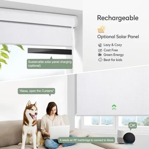 Vista 4 de ZSHINE Persianas enrollables motorizadas opacas para ventana, ancho personalizado, motor recargable, popular tela de sol para ventanas, hogar, Blanco