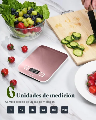 Vista 2 de Báscula de alimentos, báscula digital de cocina de 11 libras con pantalla LCD de 6 unidades y función de tara, diseño compacto para hornear, cocina