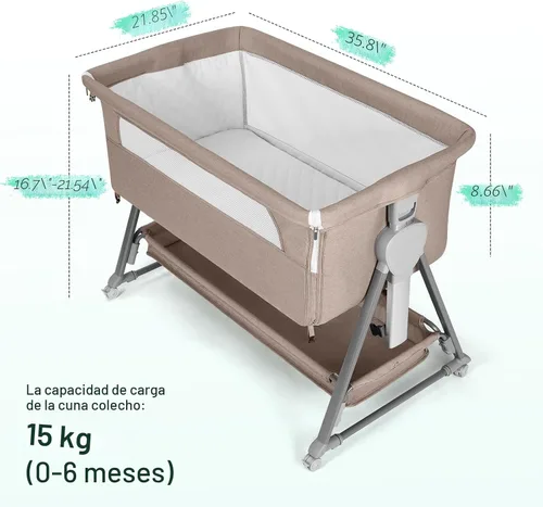 Vista 2 de Cowiewie Moisés Junto a la Cama, Moisés para Bebé con 7 Alturas Ajustables, Moisés Junto a la Cama para Bebé con Almacenamiento, Malla Transpirable