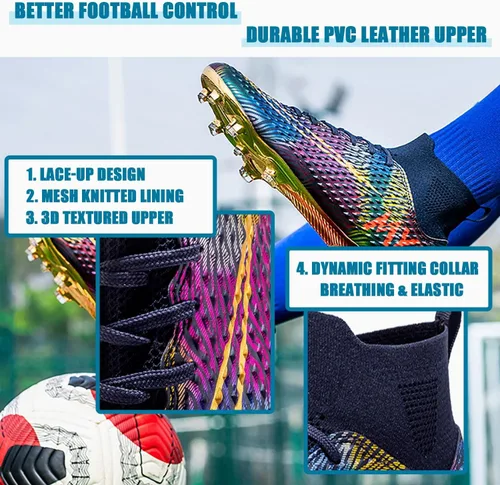 Vista 3 de HESBITEUL Zapatos de fútbol cómodos para hombre, para exteriores, interiores, para niños, para estudiantes de fútbol, zapatos deportivos de alta